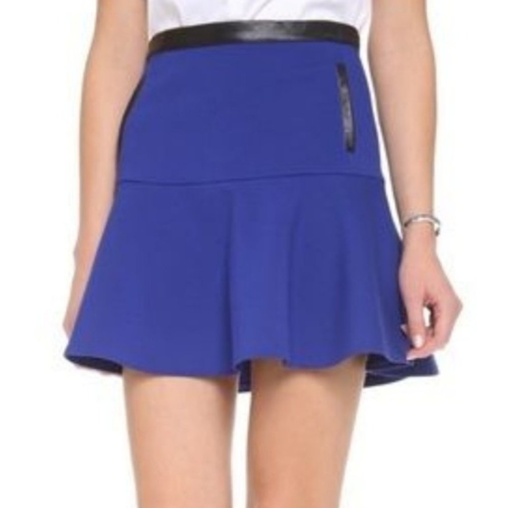 Club Monaco Cobalt Blue Leather Trim Mini Skirt